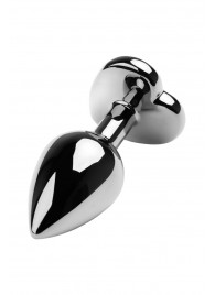 Серебристая коническая анальная пробка с красным кристаллом-сердечком - 7 см. - ToyFa - купить с доставкой в Ставрополе