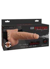 Телесный полый страпон с имитацией эякуляции 7.5  Hollow Squirting Strap-On with Balls Flesh - 21,6 см. - Pipedream - купить с доставкой в Ставрополе