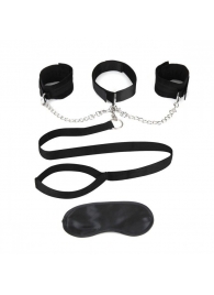 Чёрный ошейник с наручниками и поводком Collar Cuffs   Leash Set - Lux Fetish - купить с доставкой в Ставрополе