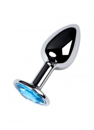 Серебристая конусовидная анальная пробка с голубым кристаллом - 7 см. - ToyFa - купить с доставкой в Ставрополе