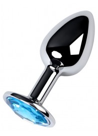 Серебристая конусовидная анальная пробка с голубым кристаллом - 7 см. - ToyFa - купить с доставкой в Ставрополе