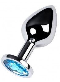 Серебристая конусовидная анальная пробка с голубым кристаллом - 8 см. - ToyFa - купить с доставкой в Ставрополе