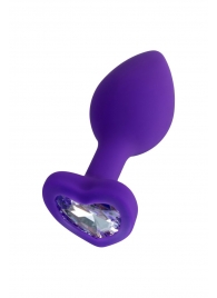 Фиолетовая анальная втулка Diamond Heart с прозрачным кристаллом - 7 см. - ToyFa - купить с доставкой в Ставрополе