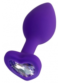 Фиолетовая анальная втулка Diamond Heart с прозрачным кристаллом - 7 см. - ToyFa - купить с доставкой в Ставрополе