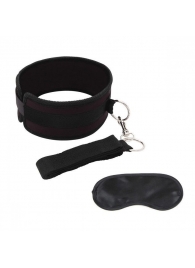 Черный ошейник с длинным поводком Collar and Leash Set - Lux Fetish - купить с доставкой в Ставрополе