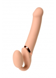 Телесный безремневой вибрострапон Vibrating Bendable Strap-On L - Strap-on-me - купить с доставкой в Ставрополе