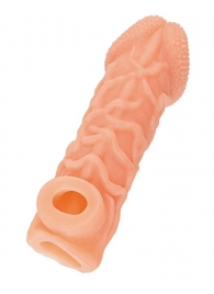 Телесная закрытая насадка с венками Cock Sleeve Size S - 13,8 см. - KOKOS - в Ставрополе купить с доставкой