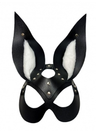 Черная маска зайки с белым мехом на ушках Miss Bunny - БДСМ Арсенал - купить с доставкой в Ставрополе