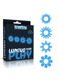 Набор из 4 голубых, светящихся в темноте эрекционных колец Lumino Play - Lovetoy - в Ставрополе купить с доставкой