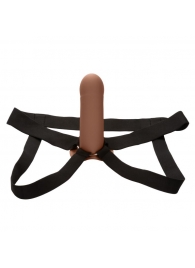 Коричневый фаллопротез из силикона Extension with Harness - 15,75 см. - California Exotic Novelties - купить с доставкой в Ставрополе