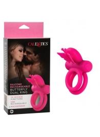 Розовое эрекционное виброкольцо Silicone Rechargeable Dual Butterfly Ring - California Exotic Novelties - в Ставрополе купить с доставкой