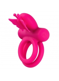 Розовое эрекционное виброкольцо Silicone Rechargeable Dual Butterfly Ring - California Exotic Novelties - в Ставрополе купить с доставкой