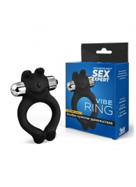 Черное силиконовое эрекционное виброкольцо Sex Expert - Sex Expert - в Ставрополе купить с доставкой