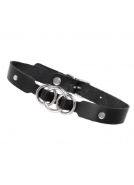 Черный кожаный ошейник со связанными кольцами - Pecado - купить с доставкой в Ставрополе