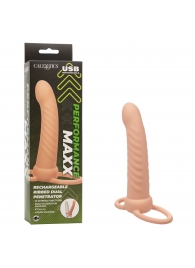 Телесная насадка для двойного проникновения Rechargeable Ribbed Dual Penetrator с вибрацией - California Exotic Novelties - купить с доставкой в Ставрополе