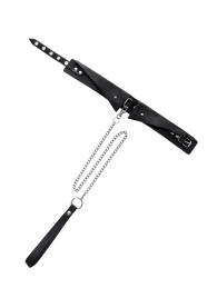 Черный кожаный ошейник-воротник с поводком - Pecado - купить с доставкой в Ставрополе