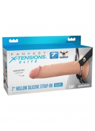 Телесный полый страпон на черных ремнях Hollow Silicone Strap-on - 17,8 см. - Pipedream - купить с доставкой в Ставрополе