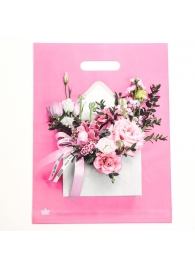 Розовый пакет с цветочным принтом и вырубной ручкой (40х31 см) - Сима-Ленд - купить с доставкой в Ставрополе