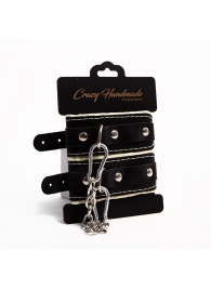 Черные скругленные наручники с мягкой бежевой подкладкой - Crazy Handmade - купить с доставкой в Ставрополе