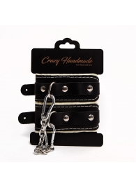 Черные скругленные наручники с мягкой бежевой подкладкой - Crazy Handmade - купить с доставкой в Ставрополе