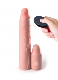 Телесная вибронасадка на член 3  Vibrating Mega X-tension with Remote - 22,9 см. - Pipedream - в Ставрополе купить с доставкой