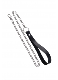 Поводок с ручкой из черной натуральной кожи и карабином для ошейника - Pecado - купить с доставкой в Ставрополе