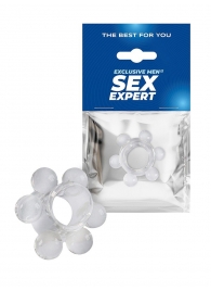 Прозрачное эрекционное кольцо с 6 стимулирующими шариками - Sex Expert - в Ставрополе купить с доставкой