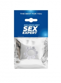 Прозрачное эрекционное кольцо с шариками и шипами - Sex Expert - в Ставрополе купить с доставкой