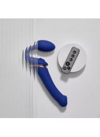 Синий безремневой страпон Multi Orgasm Bendable Strap-On size XL с клиторальной стимуляцией - Strap-on-me - купить с доставкой в Ставрополе