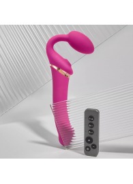 Ярко-розовый безремневой страпон Multi Orgasm Bendable Strap-On size L с клиторальной стимуляцией - Strap-on-me - купить с доставкой в Ставрополе
