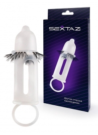 Эластичная насадка на пенис с подхватом мошонки и стимулирующими «ресничками» - Sextaz - в Ставрополе купить с доставкой