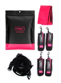 Черно-розовый эротический набор: фиксатор, оковы, наручники, повязка - Erokay - купить с доставкой в Ставрополе