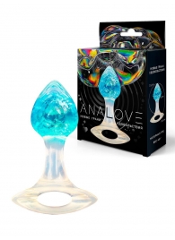 Голубоватая анальная пробка с ручкой - 8,5 см. - AnaLove