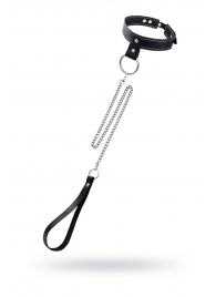 Черный узкий однослойный ошейник с серебристым поводком-цепочкой - Pecado - купить с доставкой в Ставрополе