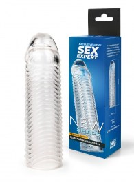 Прозрачная закрытая насадка на пенис с ребрышками - 16 см. - Sex Expert - в Ставрополе купить с доставкой