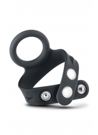 Черное эрекционное кольцо с подхватом мошонки на кнопках VS6 - Blush Novelties - в Ставрополе купить с доставкой