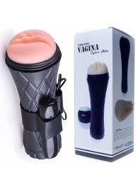 Телесный мастурбатор-вагина в черной колбе с вибрацией - Boys of Toys - в Ставрополе купить с доставкой