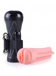 Телесный мастурбатор-вагина в черной колбе с вибрацией - Boys of Toys - в Ставрополе купить с доставкой