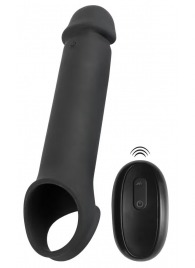 Черная вибронасадка для пениса с хомутом для мошонки и пультом ДУ Remote Controlled Penis Extension - Orion - в Ставрополе купить с доставкой