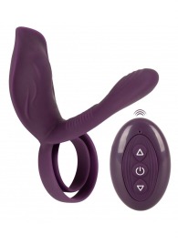 Фиолетовая насадка на член с клиторальным отростком и пультом ДУ RC Couple’s Vibrator 2 - Orion - в Ставрополе купить с доставкой