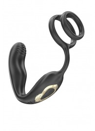 Черная анальная пробка с вращением и эрекционными кольцами - Ibiza - в Ставрополе купить с доставкой