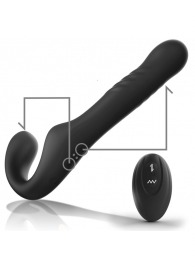 Черный безремневой страпон с вибрацией и возвратно-поступательными движениями - 24 см. - Ibiza - купить с доставкой в Ставрополе