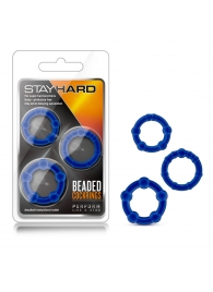 Набор из 3 синих эрекционных колец Stay Hard Beaded Cockrings - Blush Novelties - в Ставрополе купить с доставкой