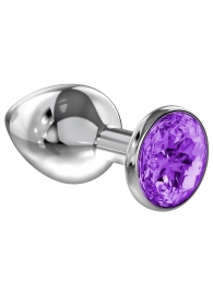Малая серебристая анальная пробка Diamond Purple Sparkle Small с фиолетовым кристаллом - 7 см. - Lola Games - купить с доставкой в Ставрополе
