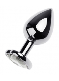 Серебристая анальная пробка с прозрачным кристаллом-сердцем - 8 см. - ToyFa - купить с доставкой в Ставрополе