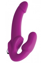 Ярко-розовый безремневой вибрострапон Evoke Vibrating Strapless Silicone Strap-on Dildo - XR Brands - купить с доставкой в Ставрополе