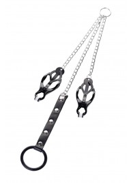 Черно-серебристые зажимы для сосков с кольцом для пениса TOYFA Metal - ToyFa - купить с доставкой в Ставрополе