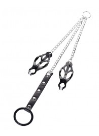 Черно-серебристые зажимы для сосков с кольцом для пениса TOYFA Metal - ToyFa - купить с доставкой в Ставрополе