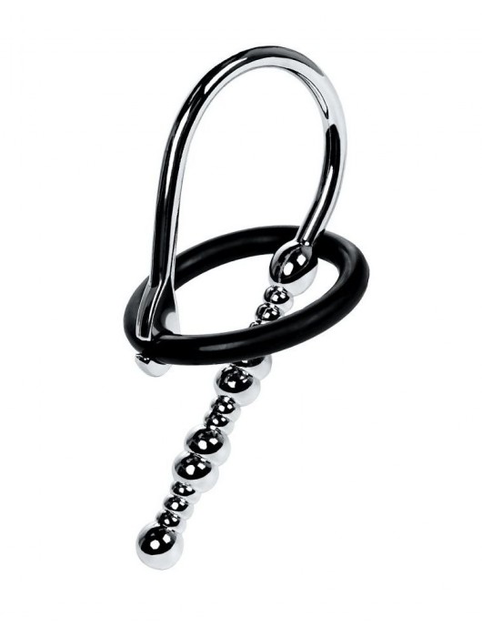 Серебристый уретральный плаг-бусины TOYFA Metal с мягким фиксириющим кольцом - ToyFa - купить с доставкой в Ставрополе