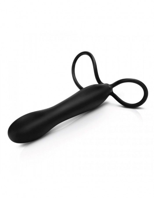 Черная насадка на пенис для двойной стимуляции Mojo BlackJack - 15 см. - Seven Creations - в Ставрополе купить с доставкой